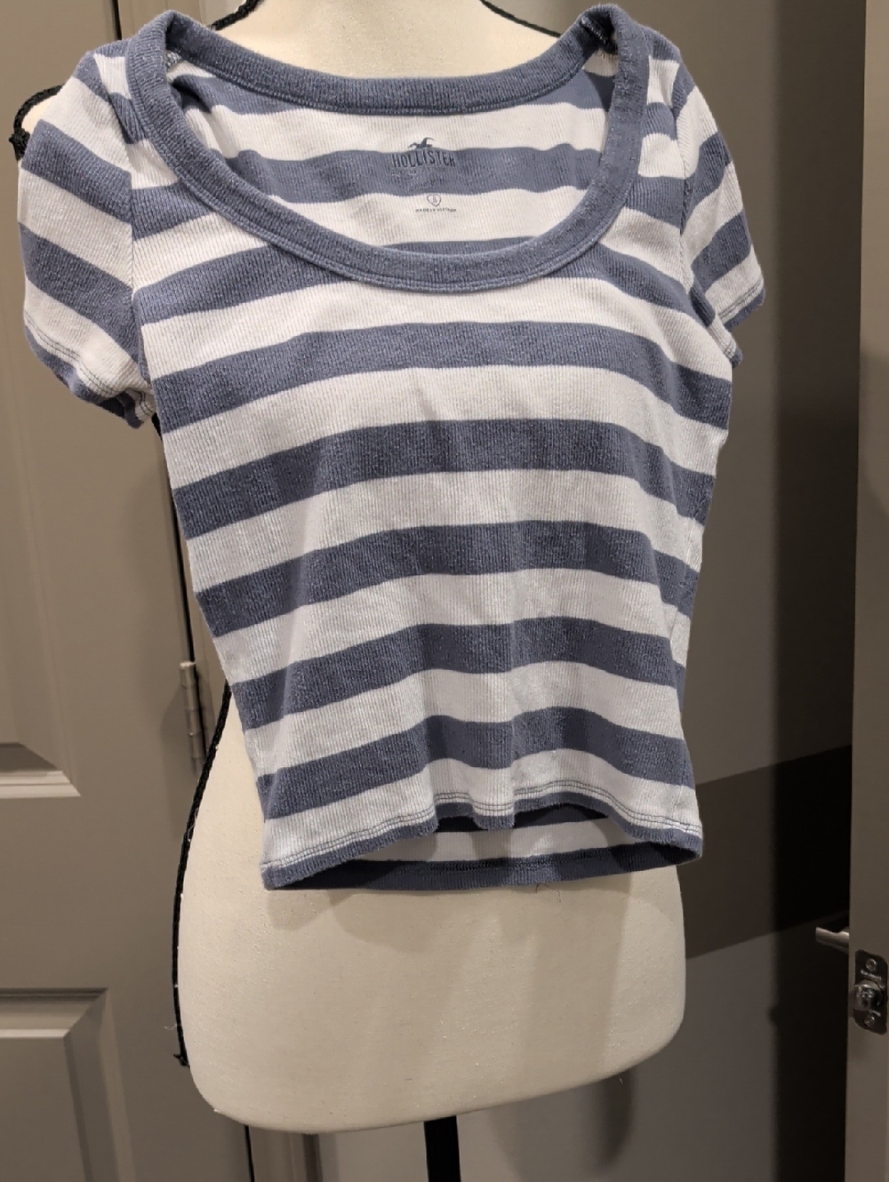 Hollister Navy-White Horizontal Stripe Crop Tee